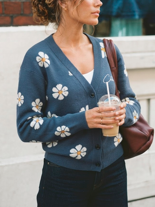 Chosen Flowers Blue Knitted Cardigan