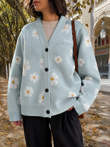 Chosen Flowers Baby Blue Knitted Cardigan