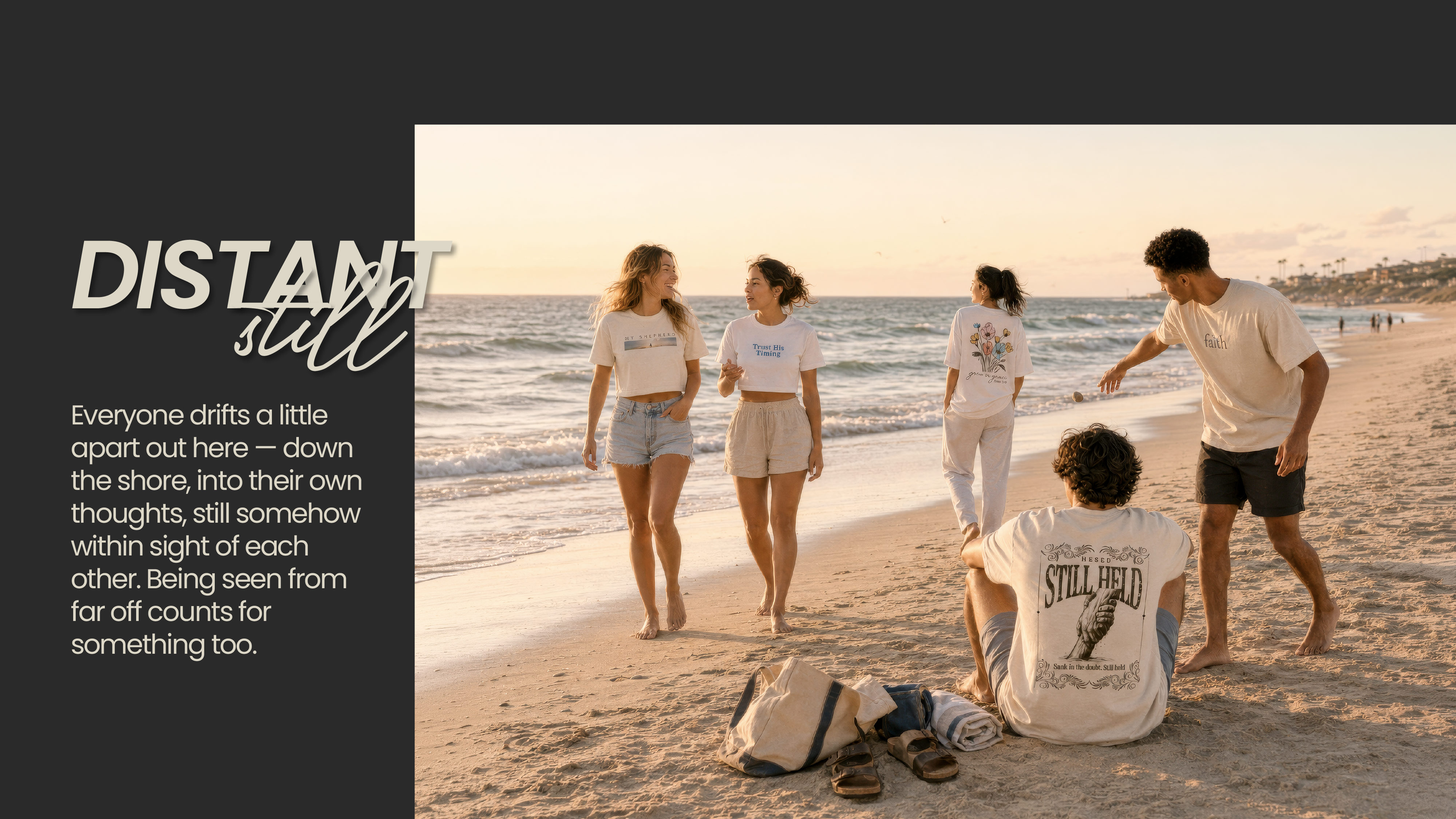 Models wearing Hesed My Shepherd Women Boxy Tee, Perfect Timing Women Crop Top, Grow in Grace Oversize Tee, Still Held Oversize Tee and Faith Looks Good Oversize Tee